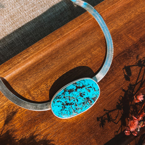 Lunar Herringbone Necklace (turquoise)