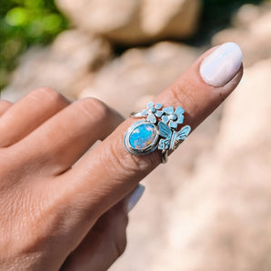 FLOWER & BUTTERFLY CHEVRON RING