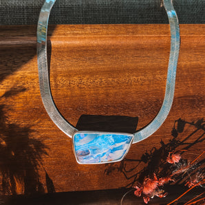 Lunar Herringbone Necklace (opal)