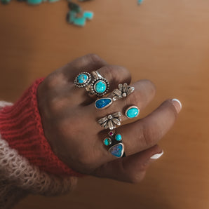 TURQUOISE FLOWER OPEN ROAD RING