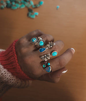 TURQUOISE FLOWER OPEN ROAD RING