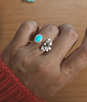 TURQUOISE FLOWER OPEN ROAD RING